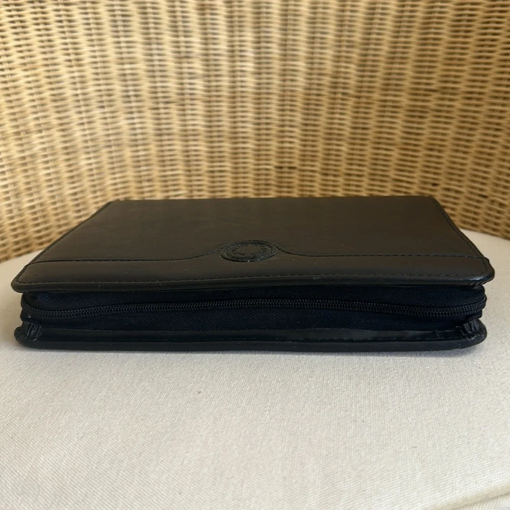 Black Vegan Leather Day Runner Zip Around Organizer